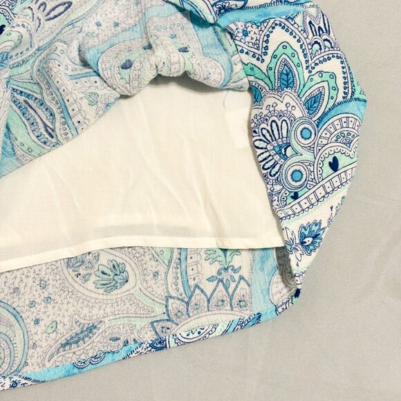 Cynthia Rowley Retro Paisley Dress Sz 12 Blue Sleeveless Pockets Ruffle Hem - Picture 6 of 8